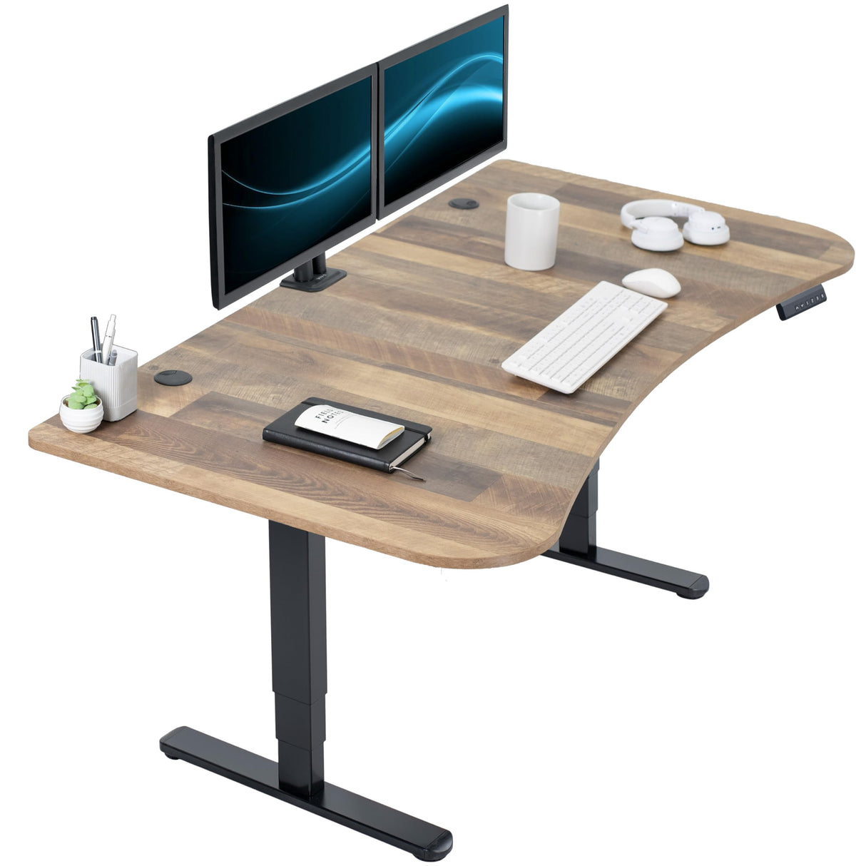 VIVO Electric 63 x 32 in Dual Motor Standing Desk, Memory Height Adjustment, 2B Series, Reclaimed Wood Top Black Frame, DESK-KIT-2B1P VIVO
