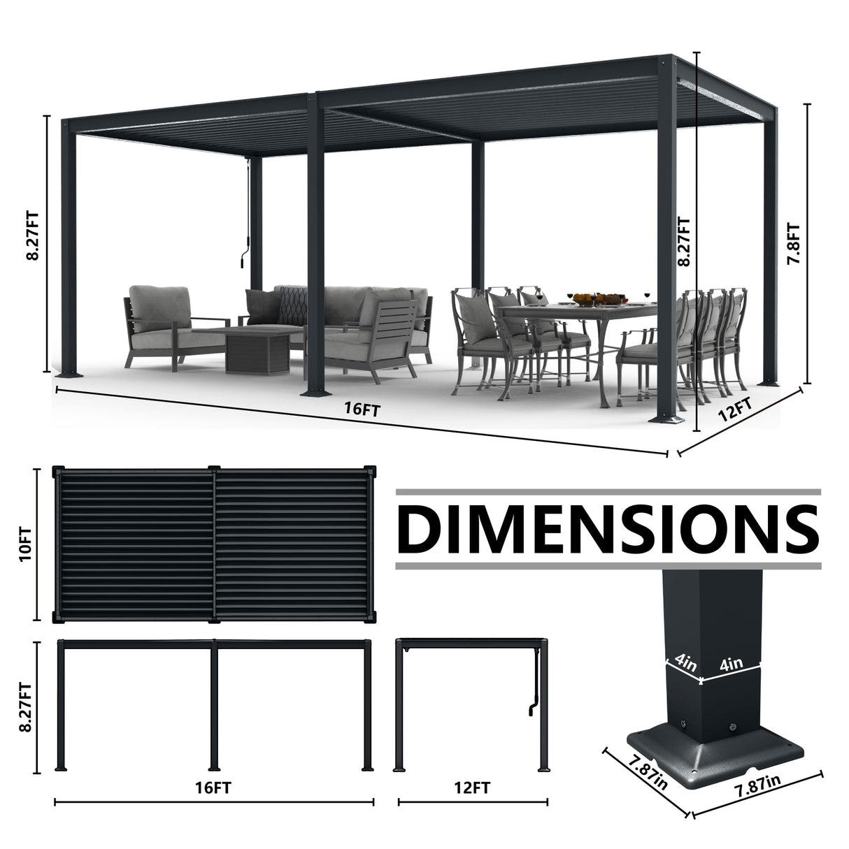 MASTERCANOPY 12’ X 16’ Louvered Pergola Outdoor Aluminum Patio Pergola with Adjustable Roof for Deck Backyard Garden (Black) MASTERCANOPY
