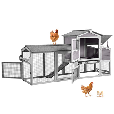 Wooden Chicken Coop with Wheels, Mobile Hen House 80" Outdoor Poultry Cage with Nesting Box Run