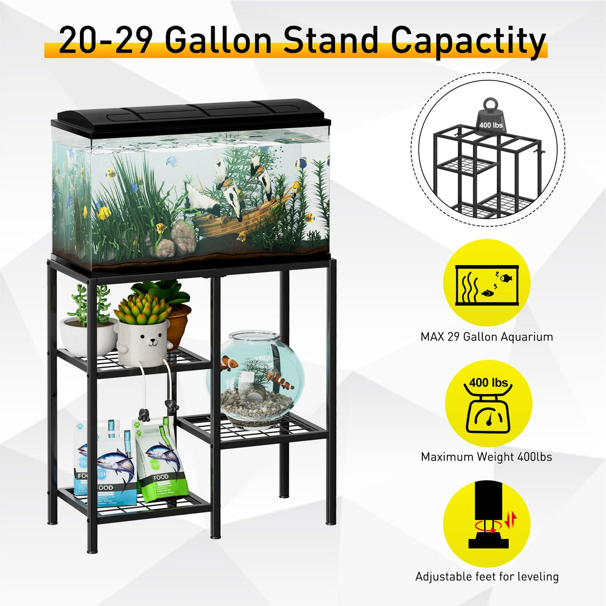 CADUKE Aquarium Stand 20 Gallon, Metal Fish Tank Stand, Aquarium Rack Stand for Fish Tank Accessories , 3 Tier Turtle Reptile Terrarium Stand for Living Room Office CADUKE