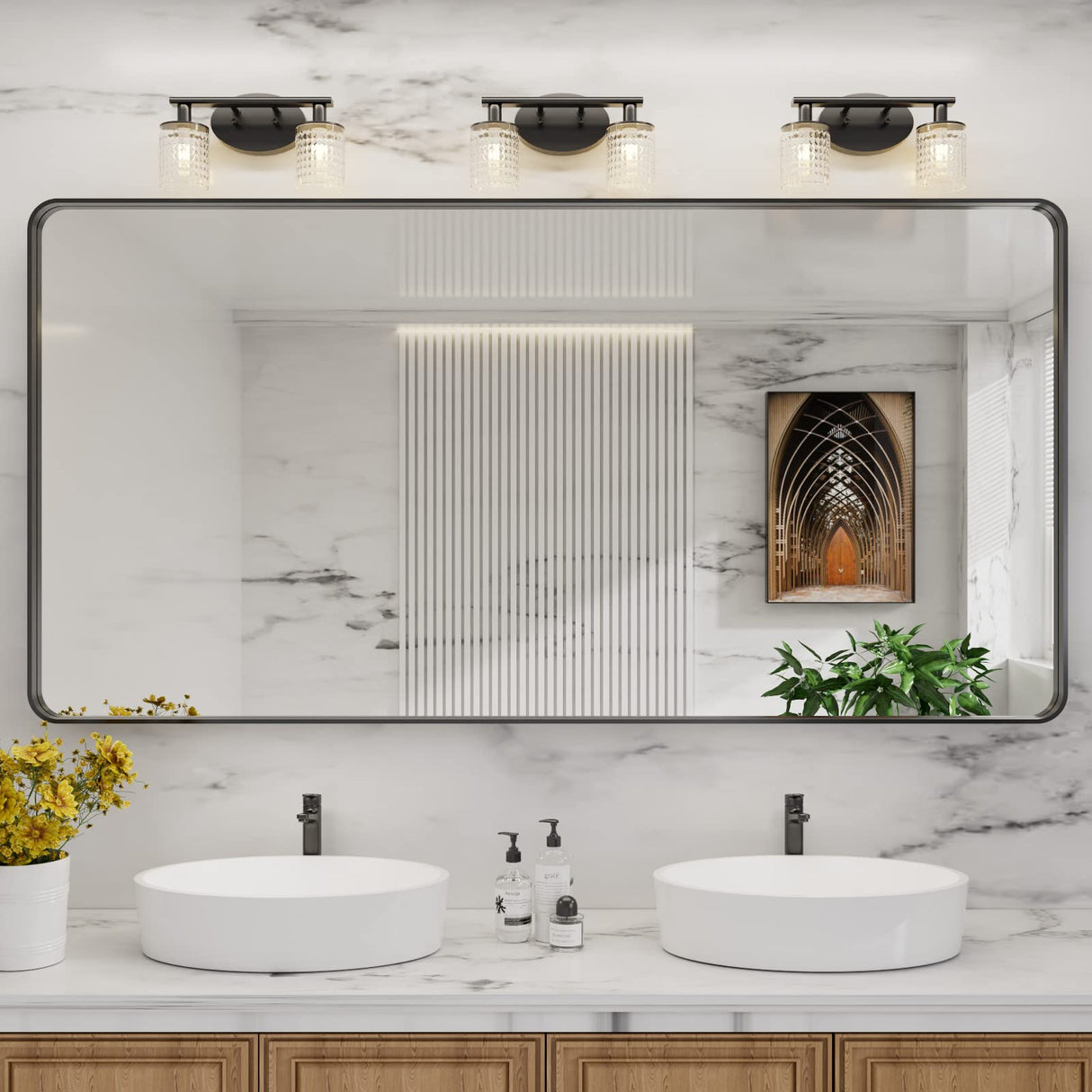 LOAAO 72X32 Inch Black Metal Framed Bathroom Mirror for Wall, Matte Black Bathroom Vanity Mirror Farmhouse, Large Rounded Rectangle Mirror, Anti-Rust, Shatter-Proof, Hangs Horizontally or Vertically LOAAO