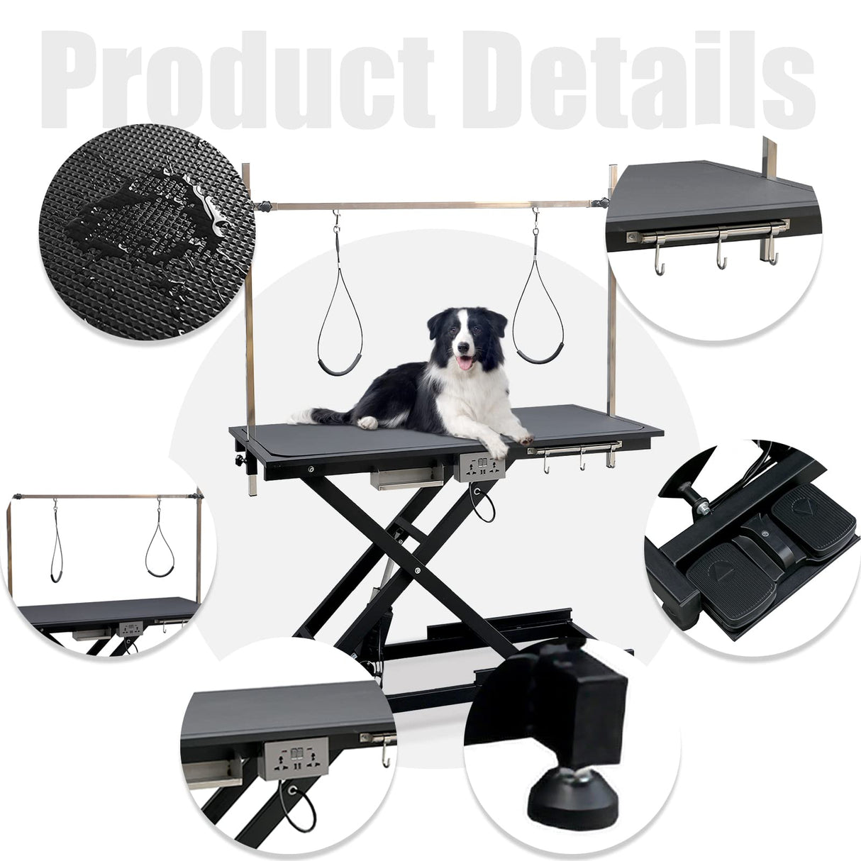 JETEAGO 49.6” Pet Dog Grooming Table Adjustable Professional Trimming Table with Arms,Noose for Large Cat Shower Table, Maximum Capacity Up to 330LBS JETEAGO