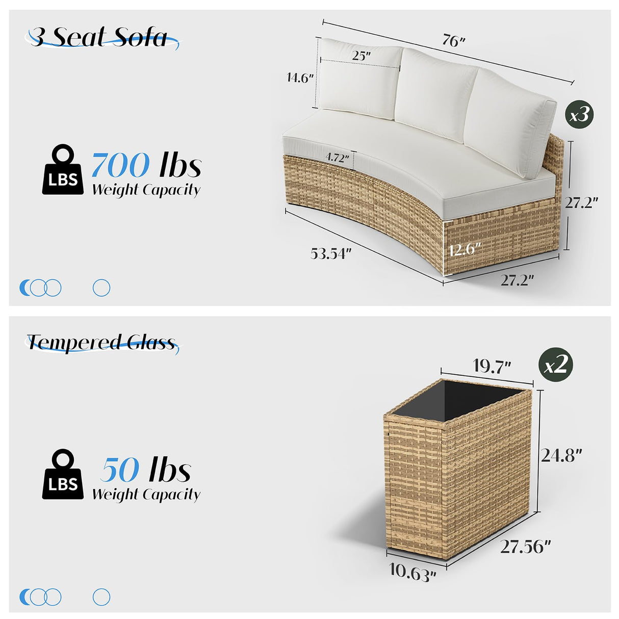 LUXOAK Patio Furniture Sets, 11 Piece Half-Moon Sectional Round Sofa Set, Outdoor Patio Furniture with Cushions & Wedge Table for Beach, Pool, Balcony, Beige LUXOAK
