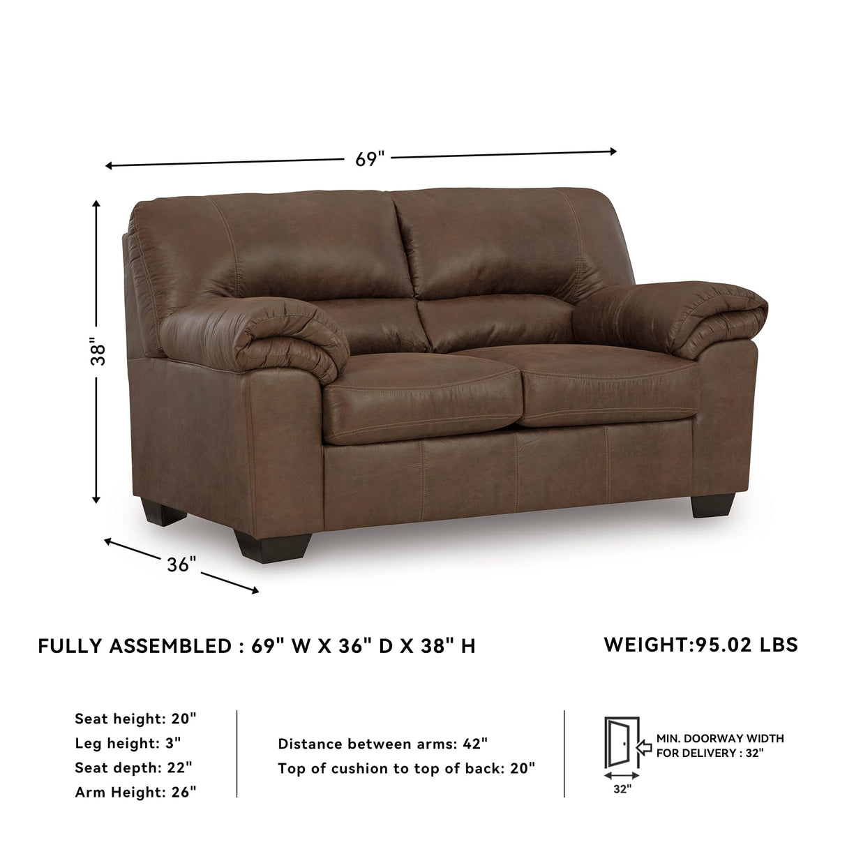 Signature Design by Ashley Bladen Faux Leather Loveseat, Brown Signature Design by Ashley