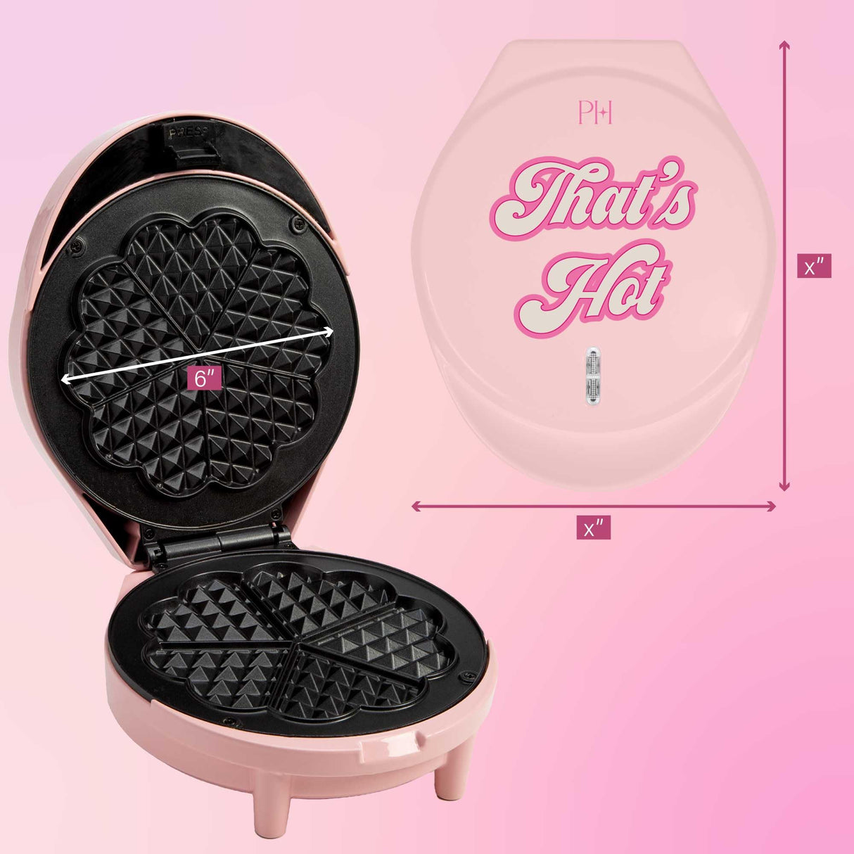 Paris Hilton Heart Waffle Maker, Makes 5 Mini Heart Shaped Waffles or 1 Individual Waffle, Easy to Clean 6" Nonstick Plates, Made without PFAS or PFOA, Electric Waffle Iron, Pink Paris Hilton