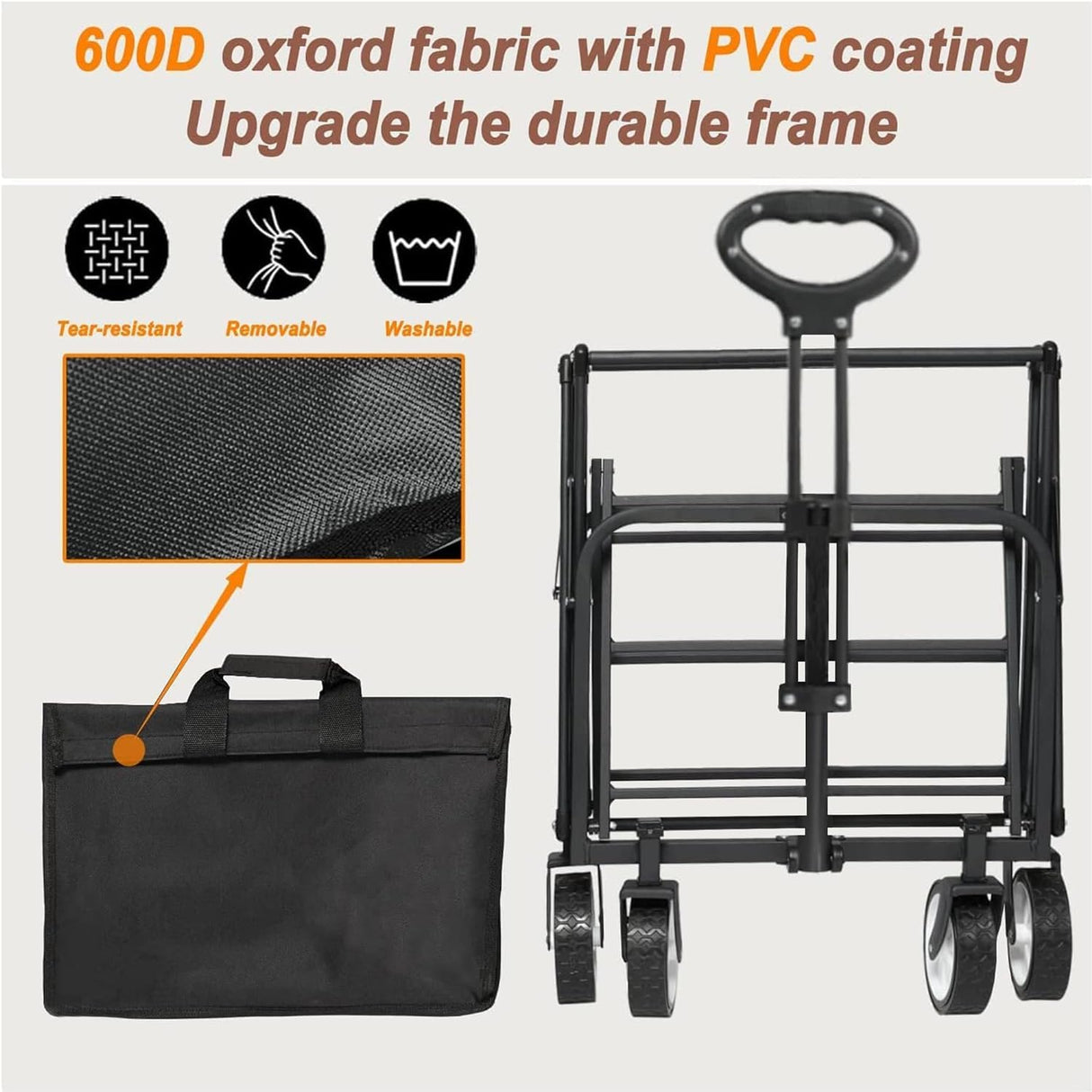 Collapsible Foldable Wagon, Beach Cart Large Capacity, Heavy Duty Folding Wagon Portable, Collapsible Wagon for Sports, Shopping, Camping (Black) iHomey