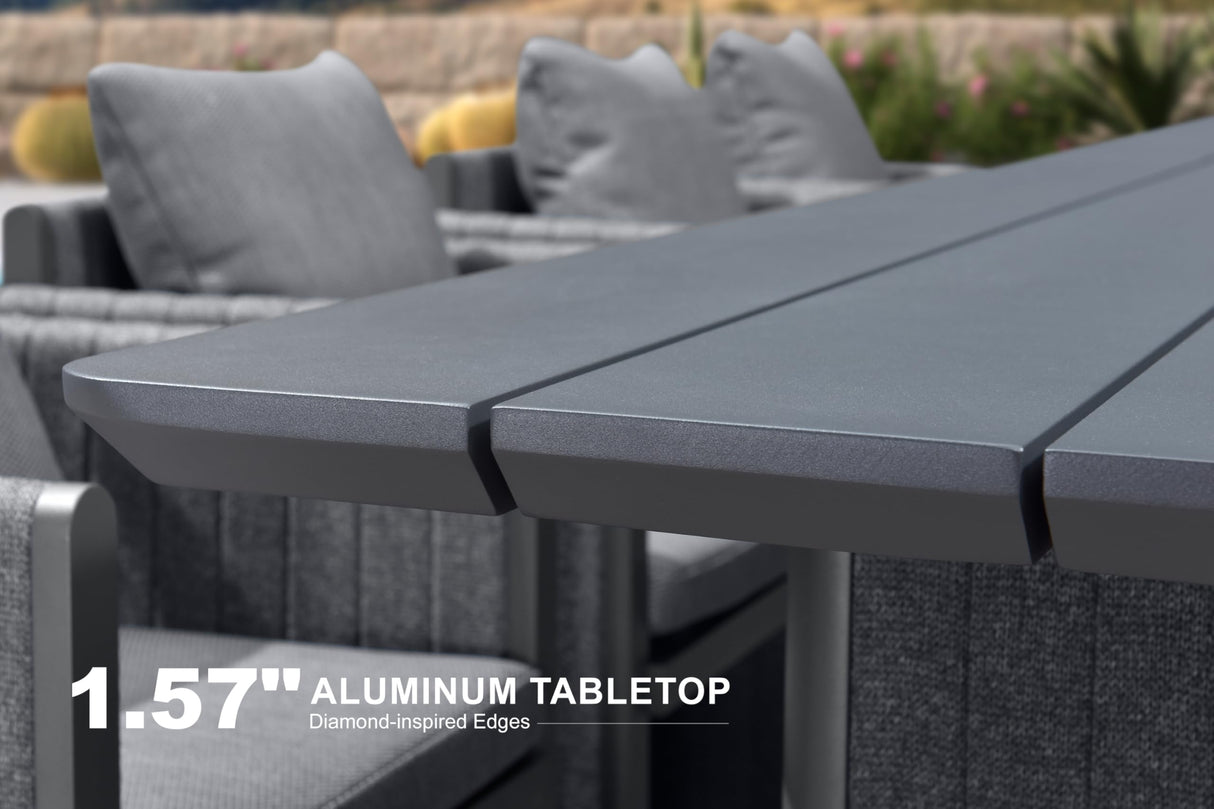 PURPLE LEAF 9 Pieces Outdoor Patio Dining Set Modern Large Weather-Resistant Table and Aluminum Chairs with Olefin Fabric Cushions for Family Dinners Indoor Decor Kitchen Grey PURPLE LEAF