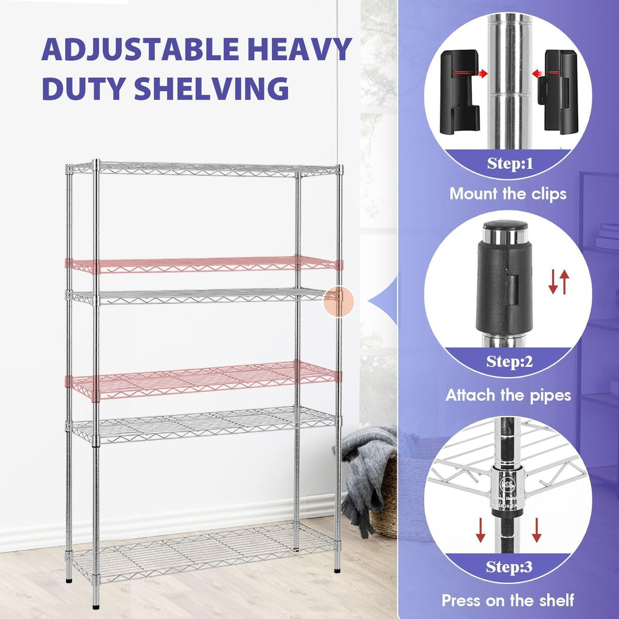 YRLLENSDAN Heavy Duty 4-Tier Wire Shelving Unit – NSF Certified Adjustable Metal Storage Rack for Kitchen, Garage, Pantry – 1000 lbs Capacity – 36" W x 14" D x 54" H YRLLENSDAN