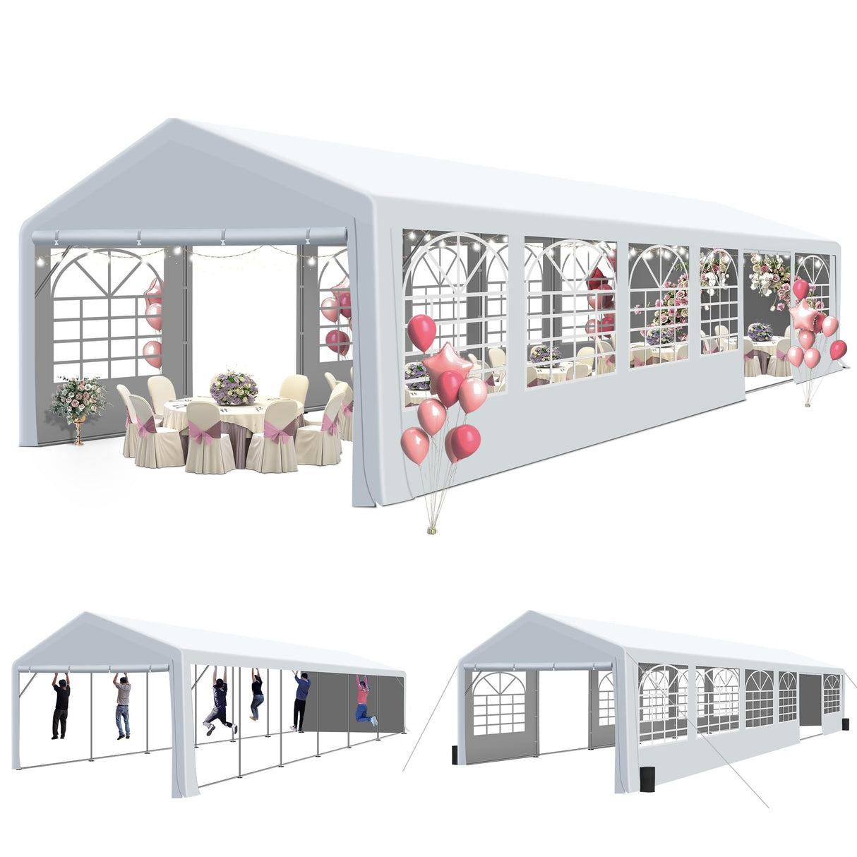 GARTOO 20' x 40' Heavy Duty Party Tent - Outdoor Wedding Gazebo Event Shelter Canopy with Removable Sidewall & 4 Sand Bags for Outdoor Event, Wedding, Birthday Party GARTOO