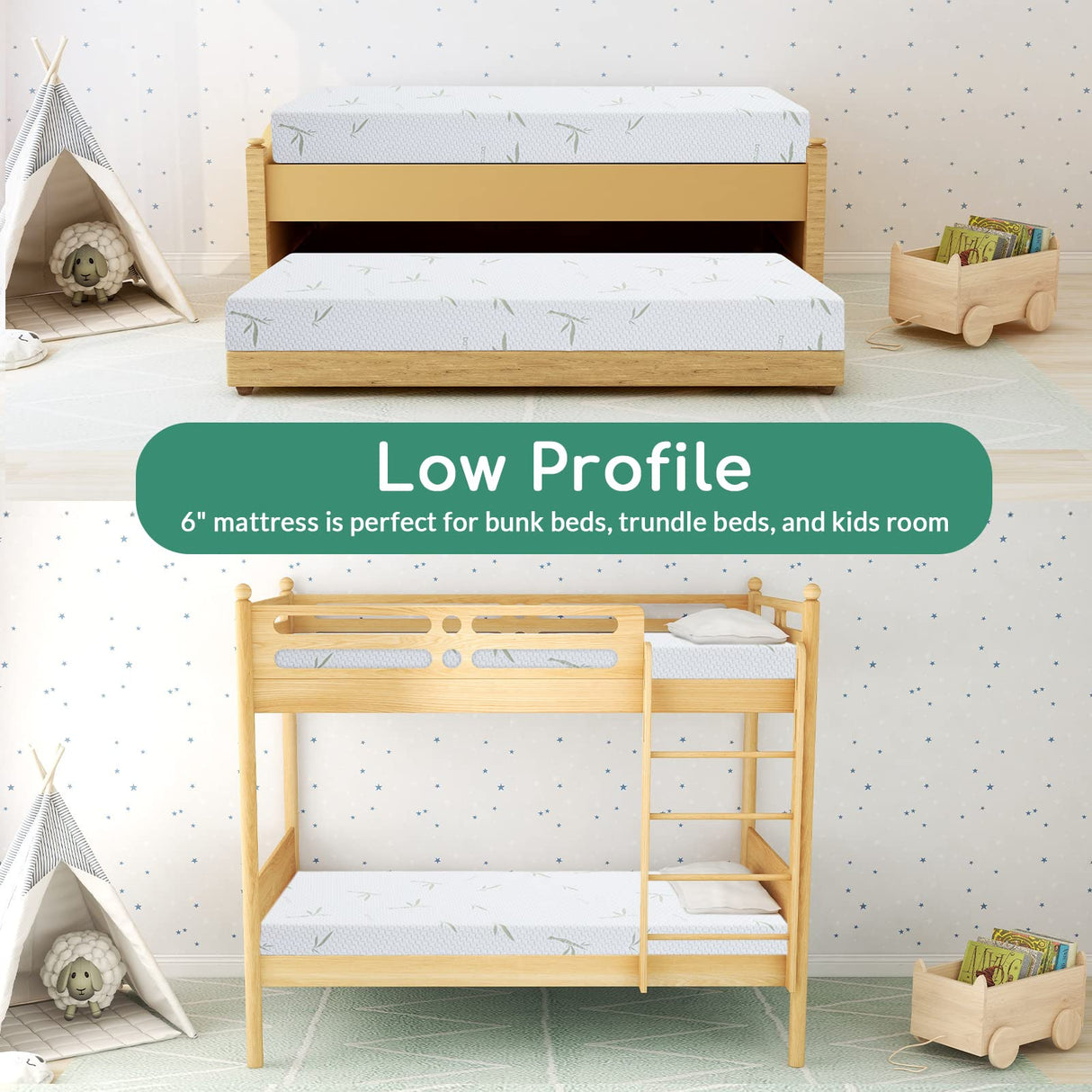 Airdown Full Mattress, 6 Inch Memory Foam Mattress in a Box for Kids with Breathable Bamboo Cover, Medium Firm Green, Trundle Bed, CertiPUR-US Certified, Made in USA (AD-DM-6F) Airdown