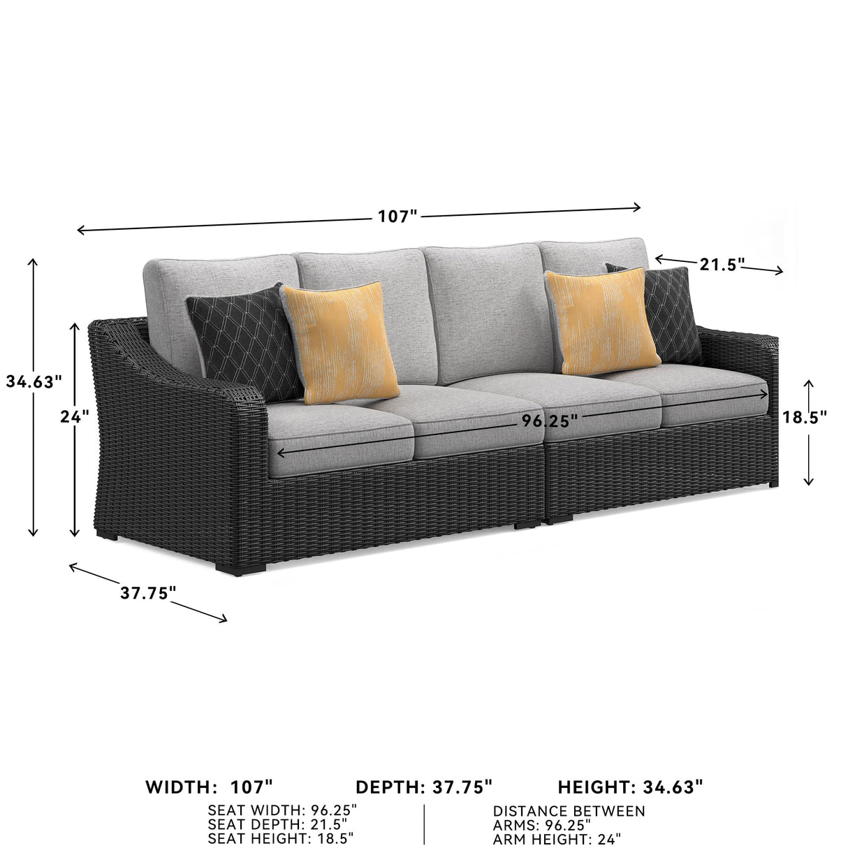 Signature Design by Ashley Beachcroft Casual Weather Resistant 2-Piece Outdoor/Indoor Loveseat with Cushion and 4 Toss Pillows, Black & Light Gray Signature Design by Ashley