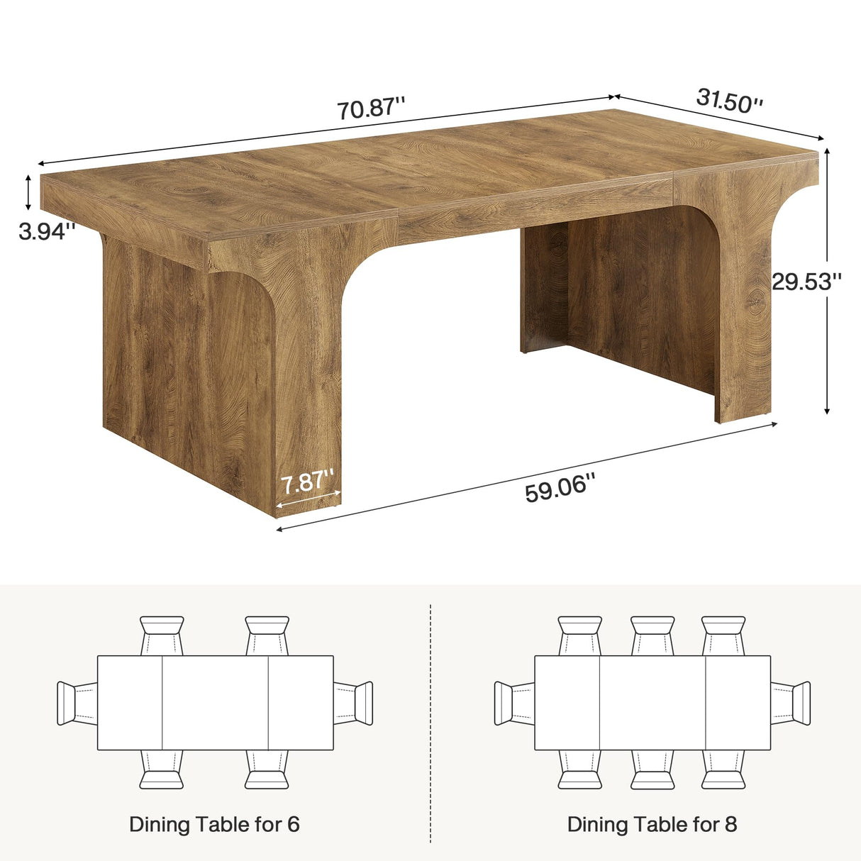 Tribesigns 71-Inch Large Dining Table for 6-8, Farmhouse Wooden Kitchen Table with Arched Design, Rectangular Dining Room Furniture with Double Pedestal for Dinner, Banquet, Natural Wood Grain Tribesigns
