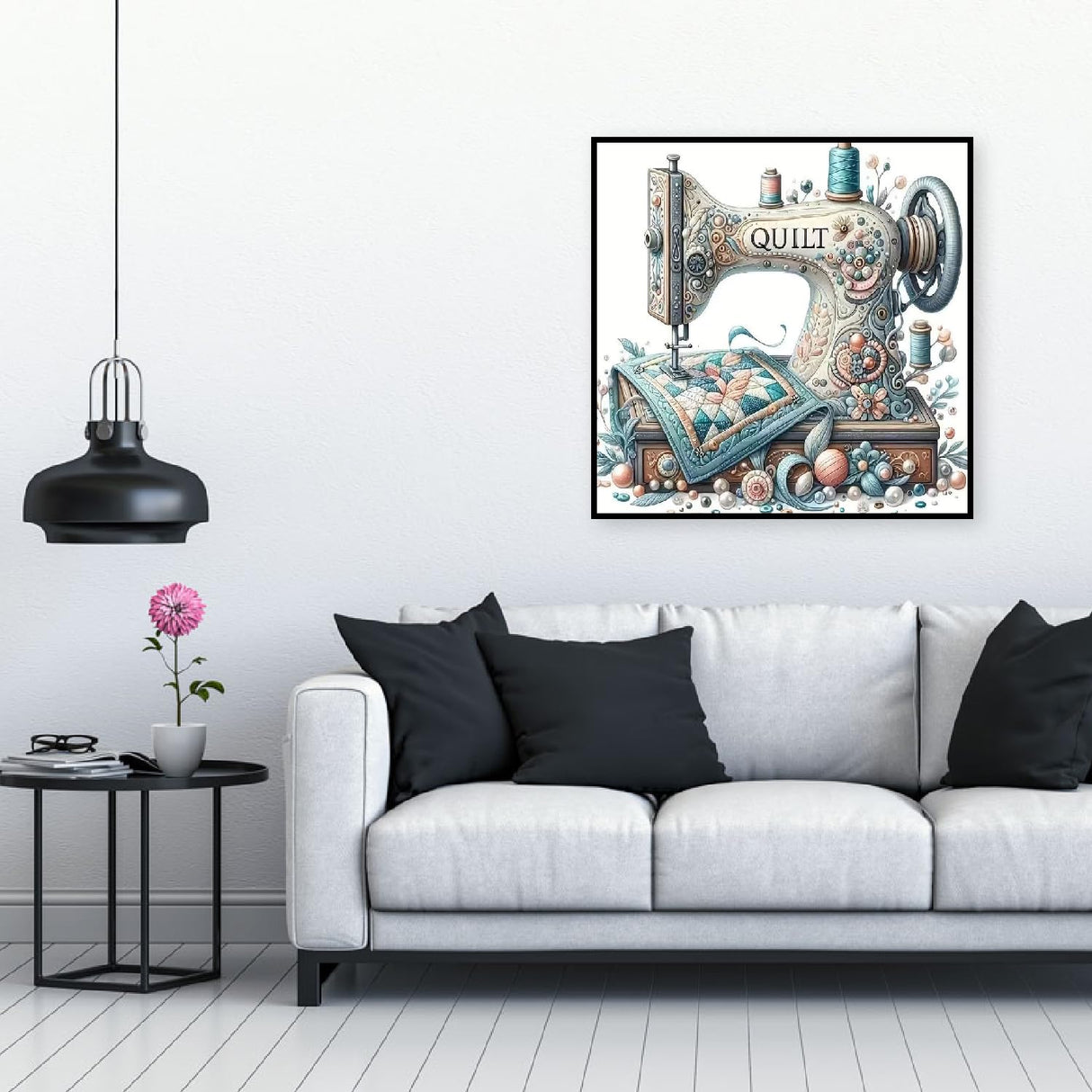 Sewing Machine Stamped Cross Stitch Kits - Vintage Sewing Machine Counted Cross Stitch Kits for Adults, Needlepoint Cross-Stitch Patterns Dimensions Needlecrafts Embroidery Kits 13.7x13.7 Inches uuxsretaio