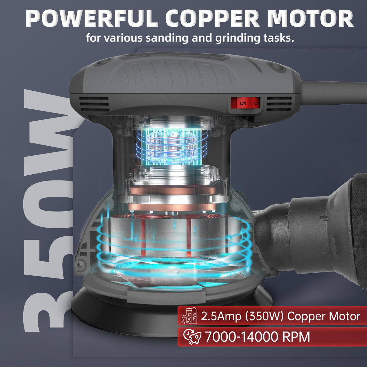 ZKH Random Orbital Sander, 6 Speeds 2.5A sander tool, 7000-14000 RPM, 5-inch Electric Sander Kit with 30pcs Sandpapers, Dust Collector, Ideal Power Palm Sander for Woodworking ZKH