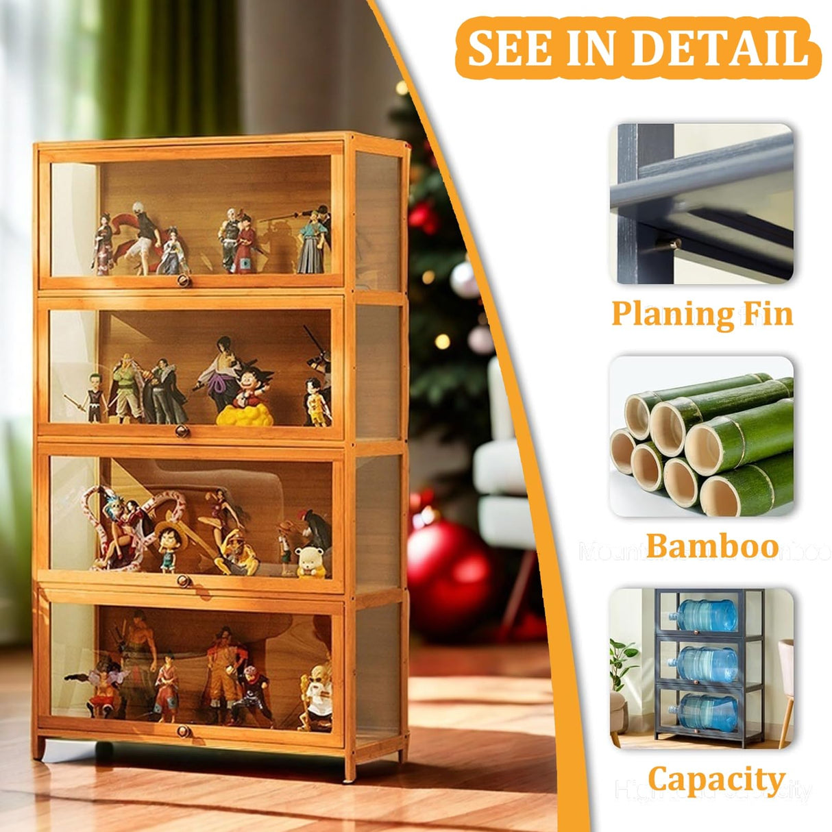 Display Cabinet Curio Cabinet with Acrylic Doors, Figures and Curio Collection Display Case, Floor Standing Clear Showcase for Living Room Bedroom,Gray,L31.5xW12.6xH41.7in Generic