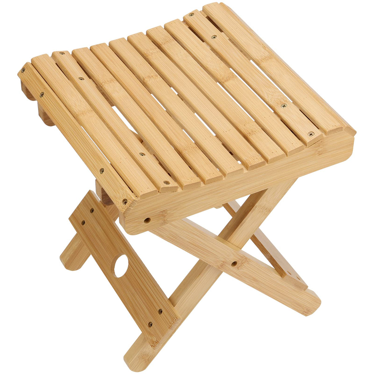 SINJEUN 2 Pack 12 Inch Natural Bamboo Folding Step Stool Bench for Bathroom, Spa, Sauna, Wooden Seat, Shower Bench Stool, Easy Assembled SINJEUN