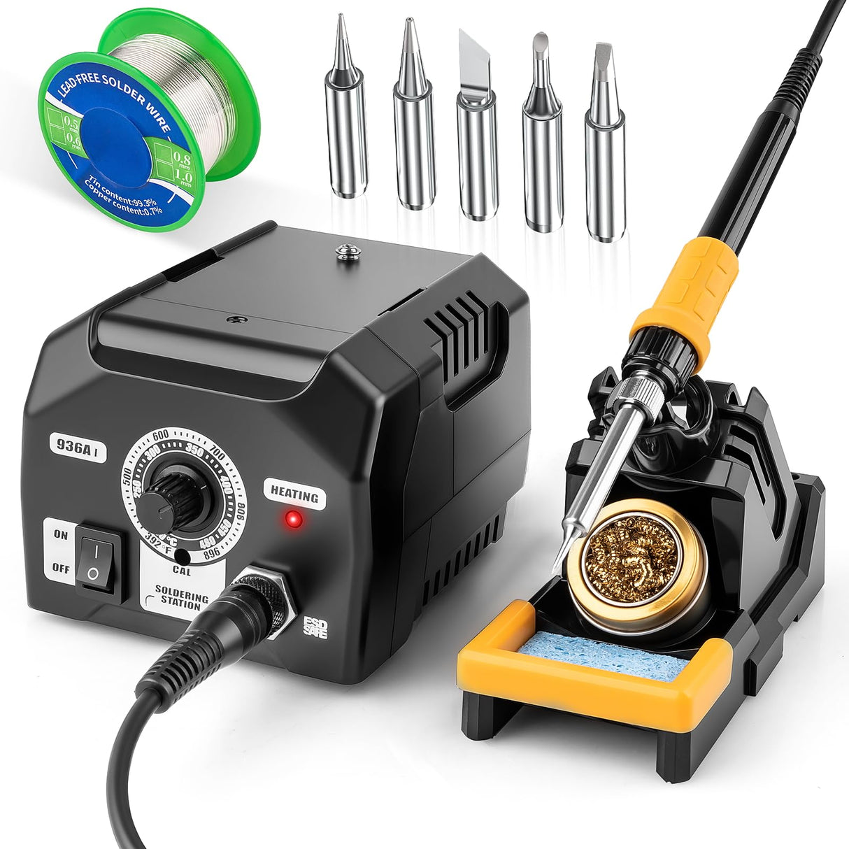 Upgraded Soldering Station Kit - Fast Heating with ESD Safe Design, 5 Replaceable Soldering Iron Tips & 63.5oz Sturdy Construction - for Electronics Repair, DIY & Home Welding Siziviki