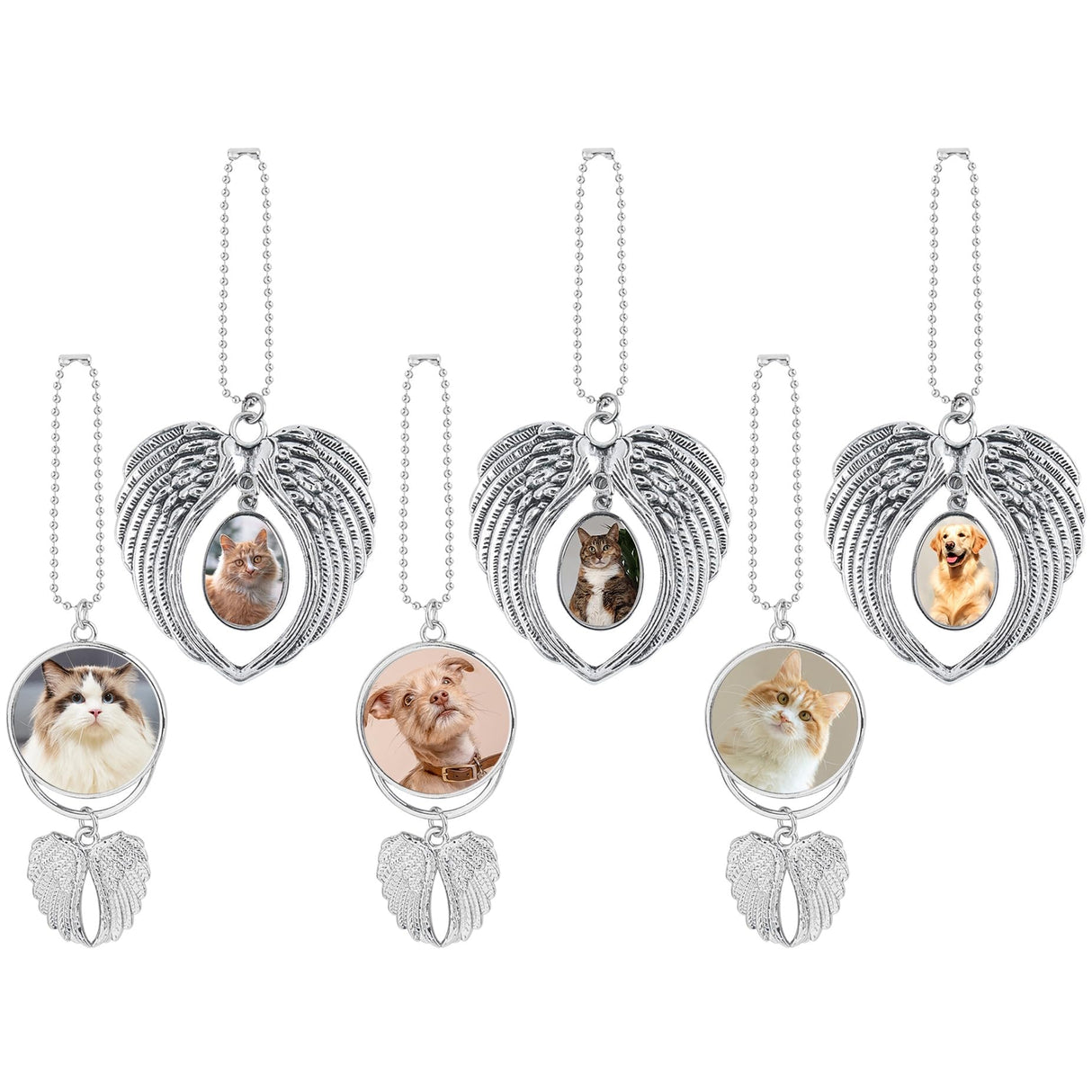 Framendino, 6 Pack Silver Angel Wing Pendant Personalized Car Hanging Ornament with Sublimation Blank Heat Transfer Photo for Home Window Framendino