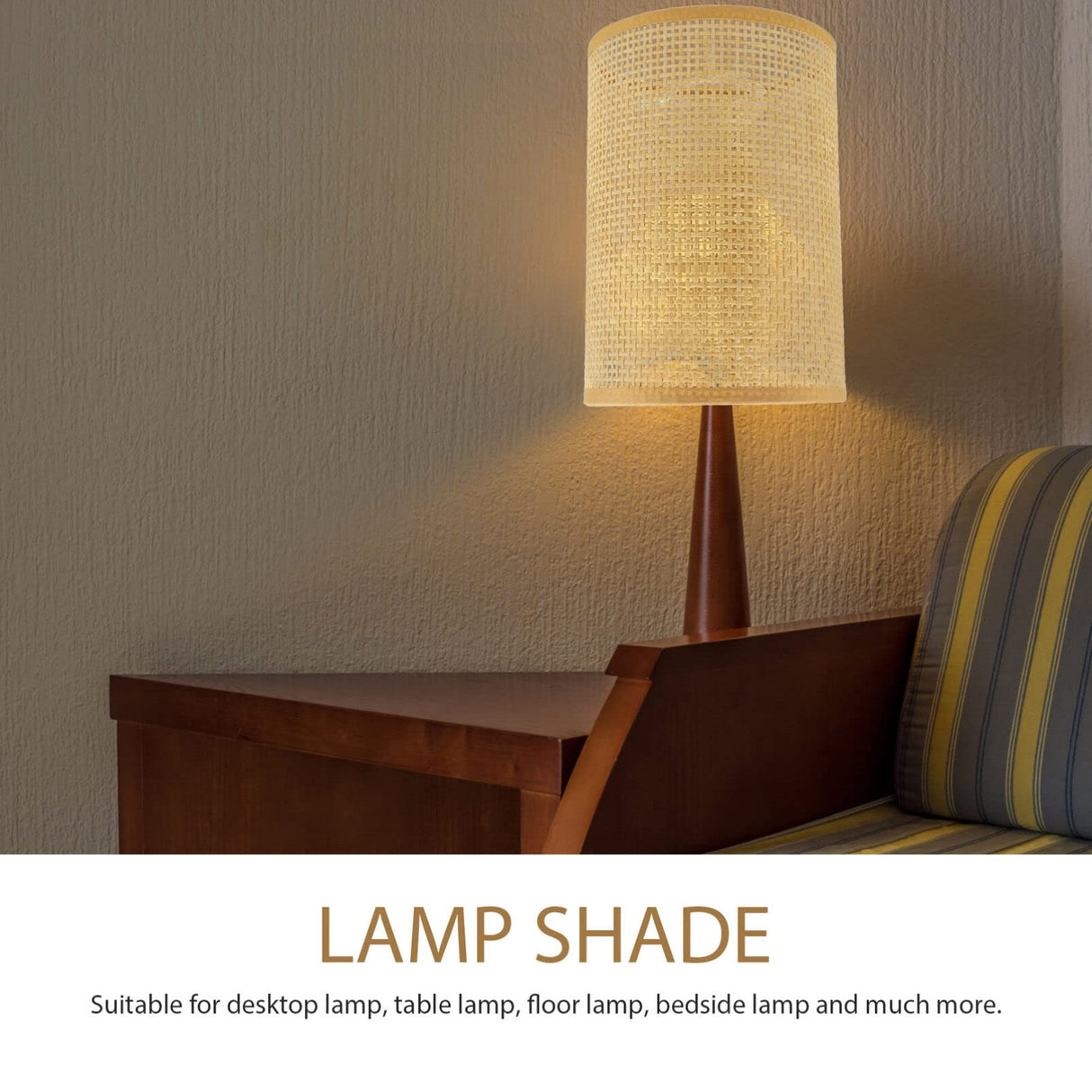 DOITOOL 2Pcs Rattan Drum Lamp Shade Replacement E27/E14 Chandelier Lampshade Natural Woven Cylinder Light Cover Table Lamp Cover for Chandeliers Floor Table Lamps DOITOOL