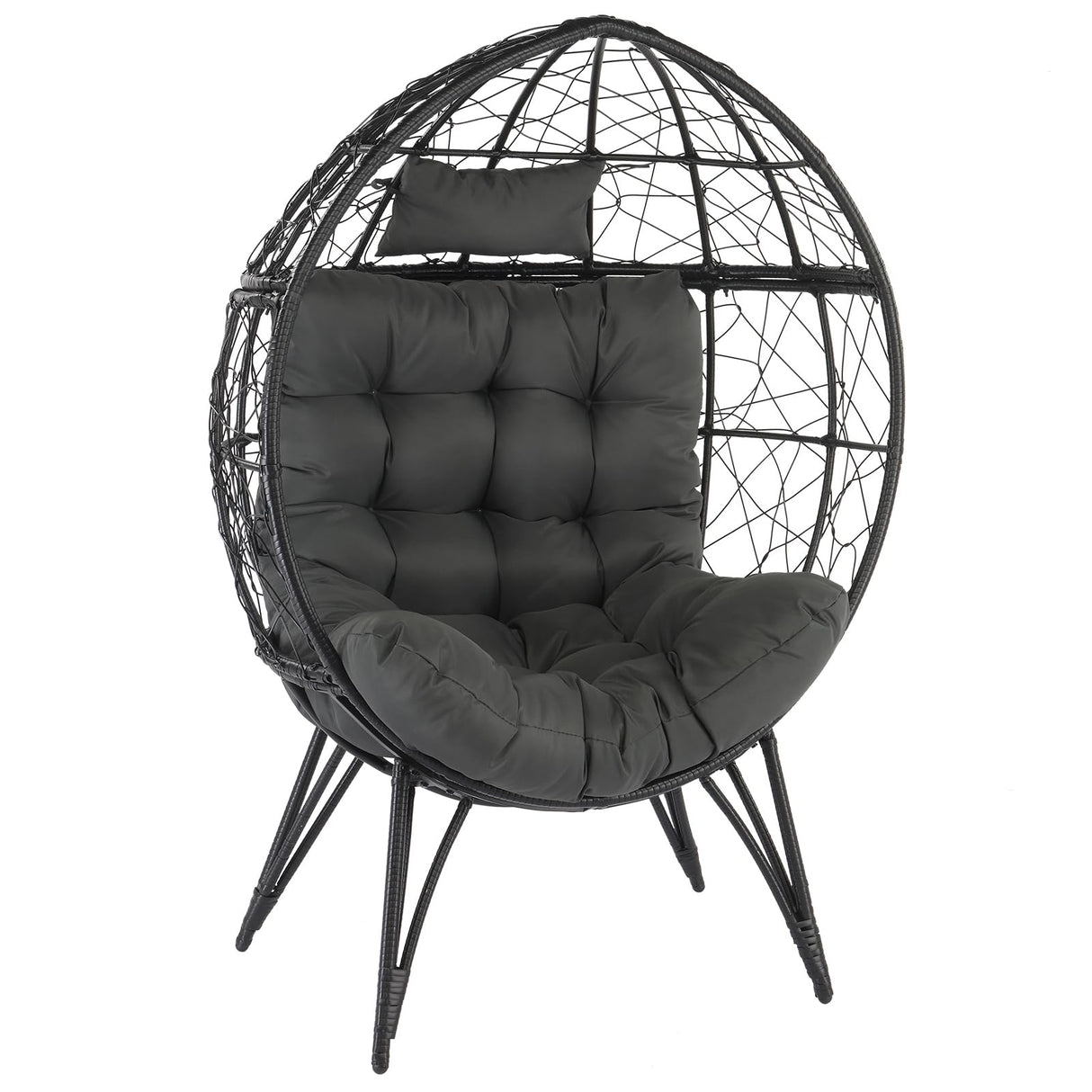 VINGLI Outdoor Egg Chair Oversized Lounge Chair with Cushions, Wicker Chair Indoor for Patio Porch, Backyard, Living Room, Balcony, 600lb Capacity (Black) VINGLI