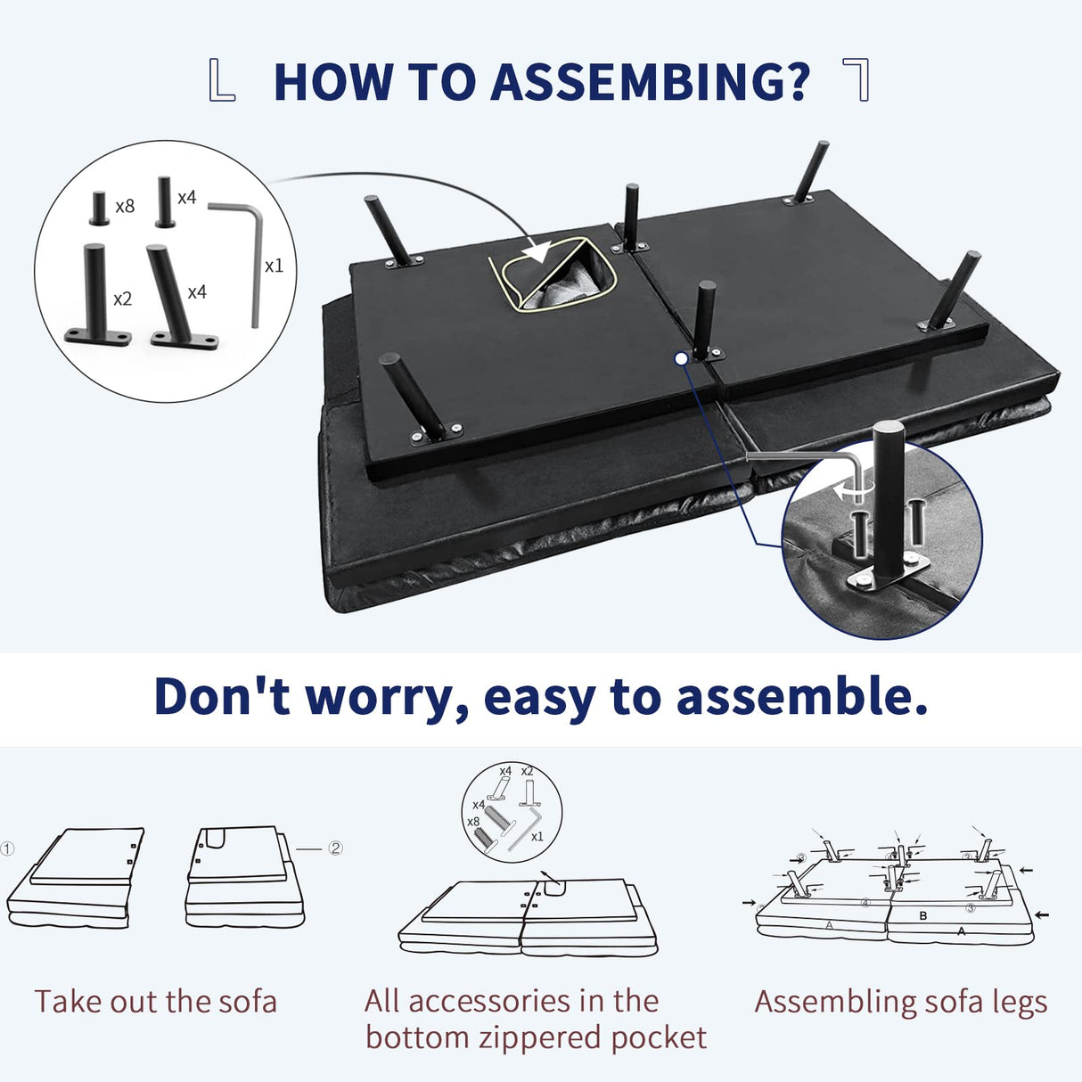 Opoiar SF-BK726 Sofabed, 71 x 33 x 31.5 inches, Black Leather Erdoru