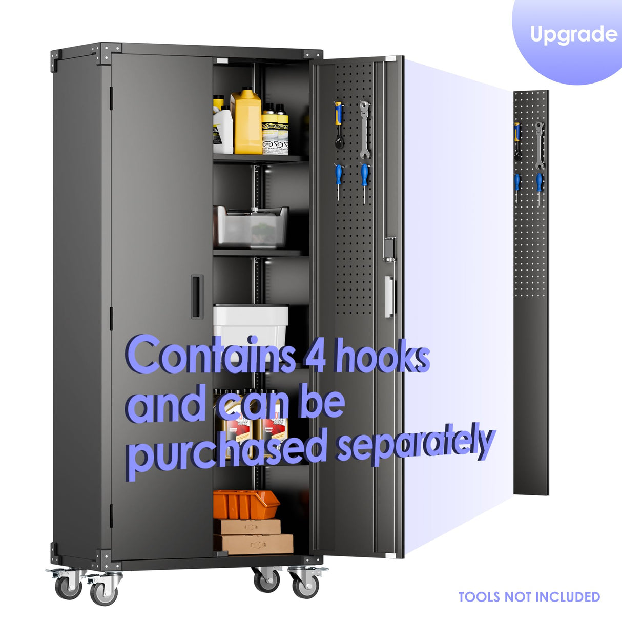 Aobabo Metal Garage Storage Cabinet with Wheels,Heavy Duty Garage Cabinet with Password Lock,Steel Cabinet with 2 Doors and 4 Adjustable Shelves for Aobabo