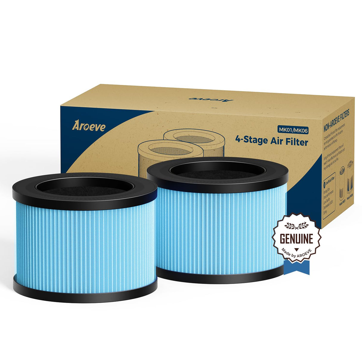 AROEVE MK01 & MK06 Air Filter Replacement 4-in-1 Air Filter for Smoke Pollen Dander Hair Smell Suitable- Standard Version(2 Pack) AROEVE