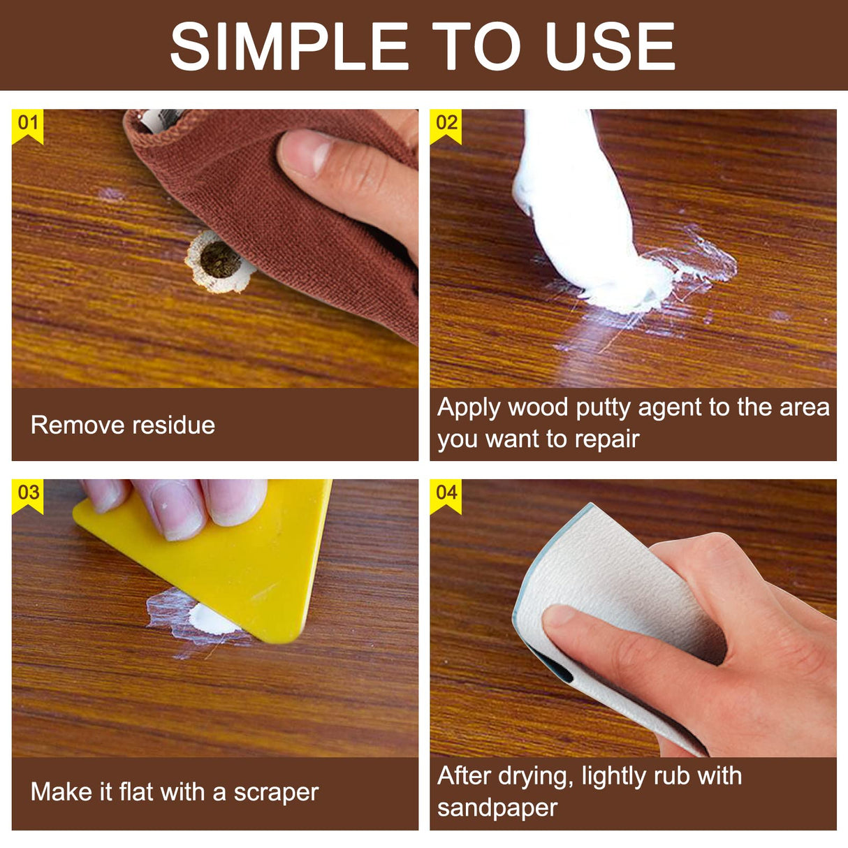 SEISSO Wood Putty, Water-Based Wood Filler, White Wood Putty for Trim, Wood Filler Paintable, Stainable, Wood Furniture Repair kit - Restore Wooden SEISSO