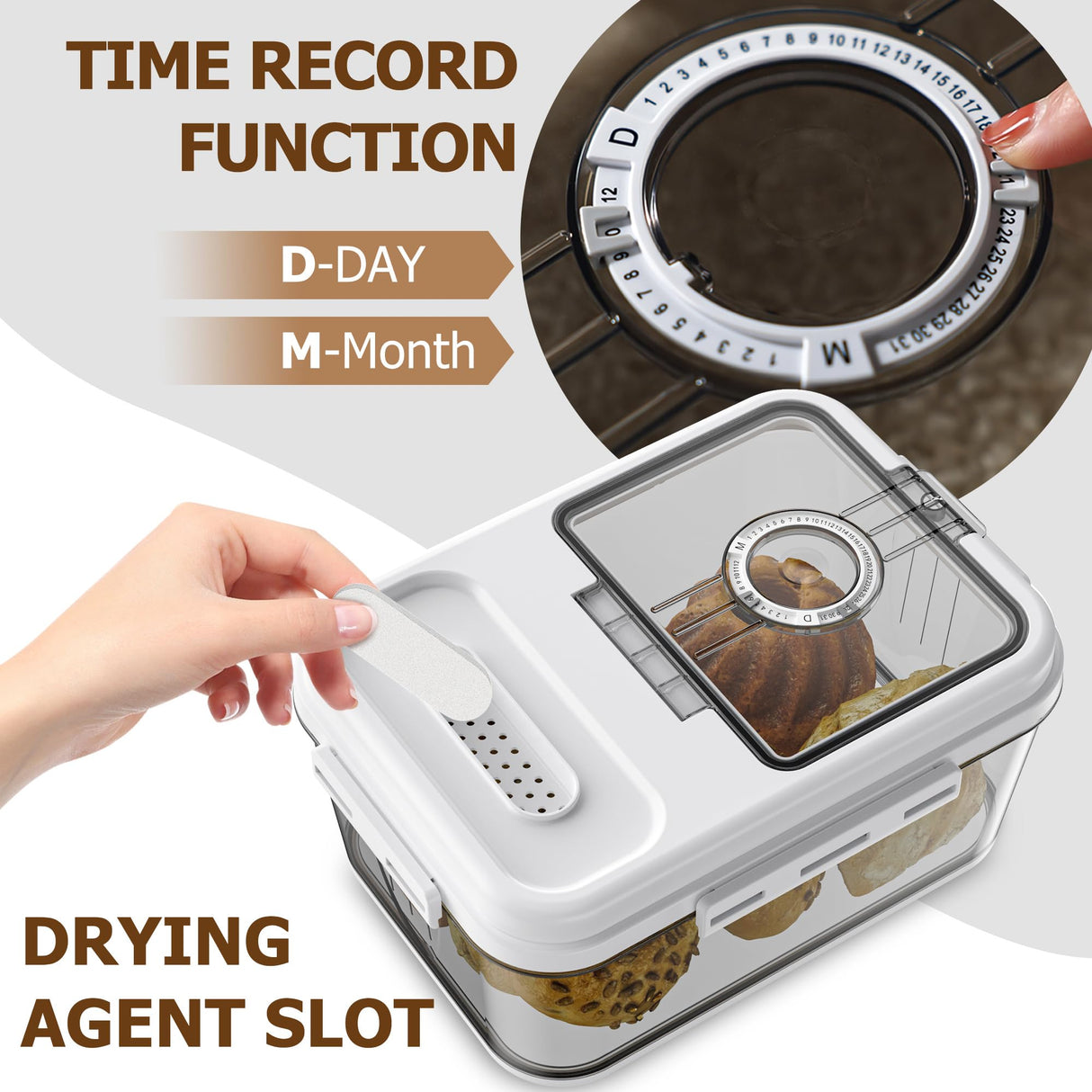 Olimingse Bread Box For Kitchen Countertop, Airtight Bread Storage Container, Time Recording Bread Keeper with Lid,Bread Storage For Homemade Breads, Toast, And Cookies, White Bread Holder. Olimingse
