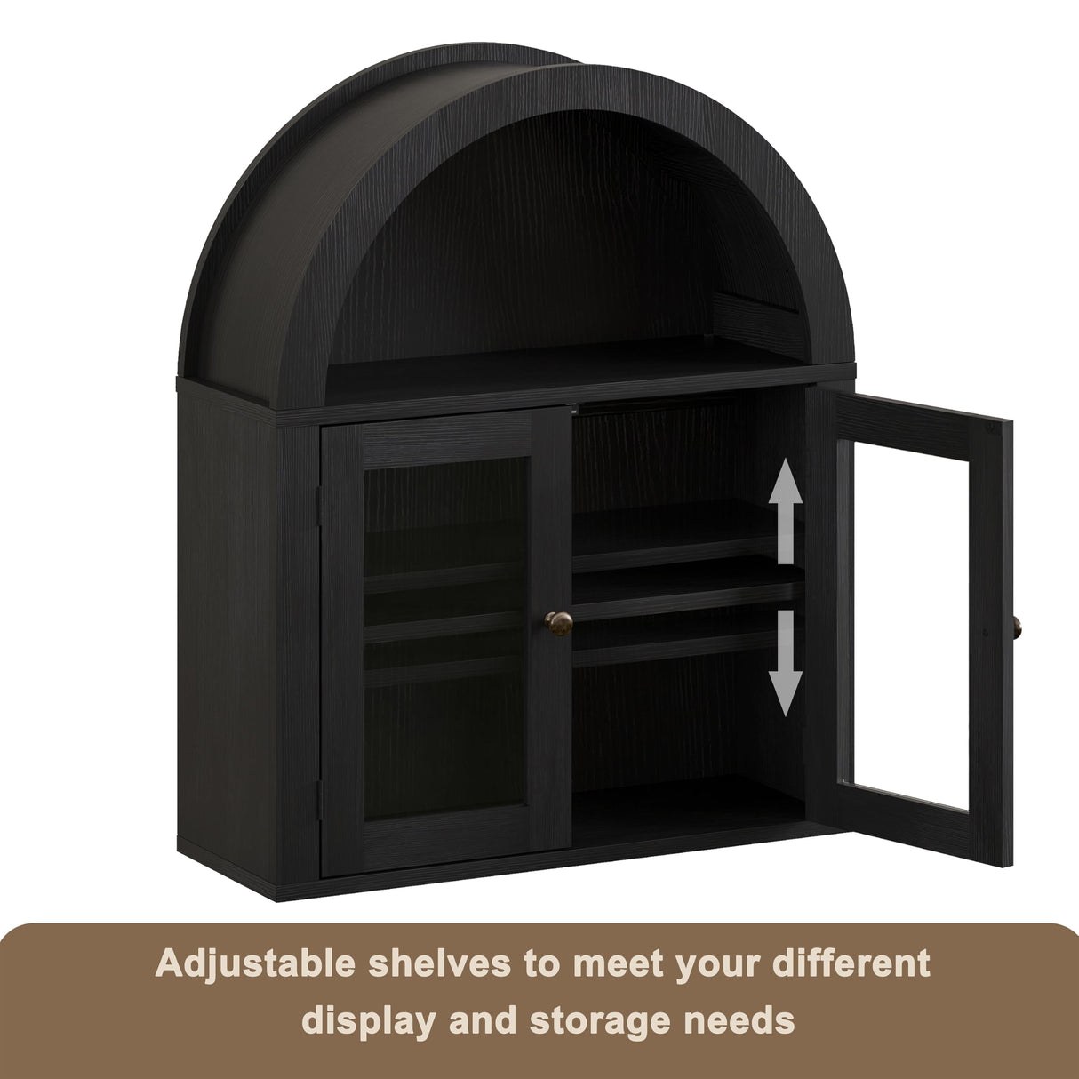 ChooChoo Modern Arched Wall Cabinet Bathroom Medicine Cabinet with Adjustable Shelf, Wall Mounted Cupboard Storage Organizer for Laundry Room, Dining Room, Living Room, Kitchen (Black) ChooChoo