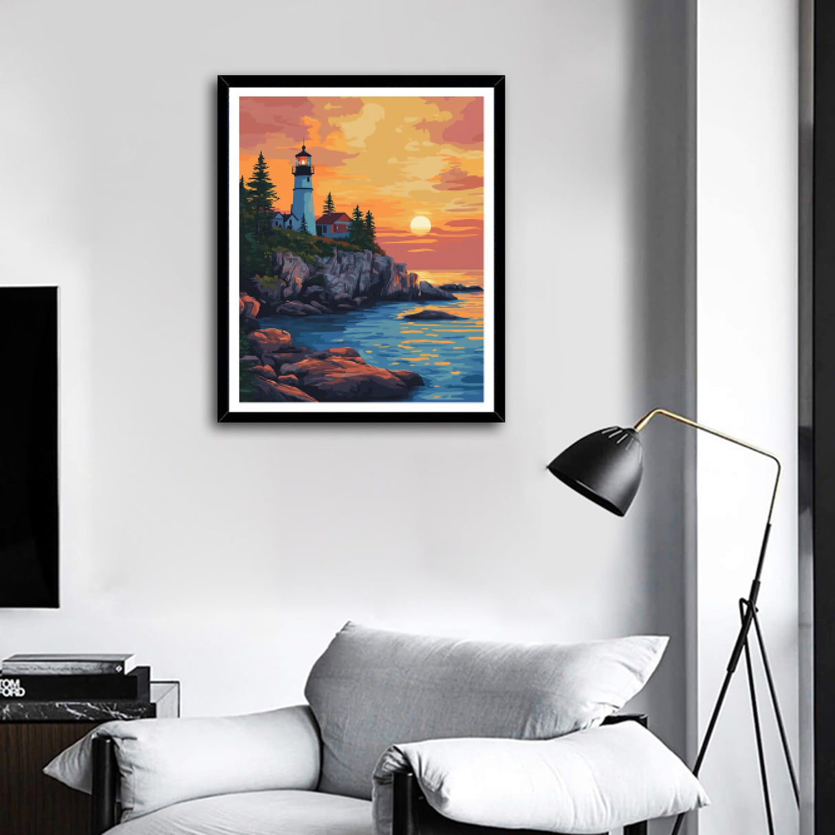 ARNLRDYA Paint by Number Kits Lighthouse at Sunset, Acadia National Park Paint by Numbers for Adults, Ocean Scenes Coastal DIY Acrylic Painting for Gift Home Decor(16×20inches, Unframe) ARNLRDYA