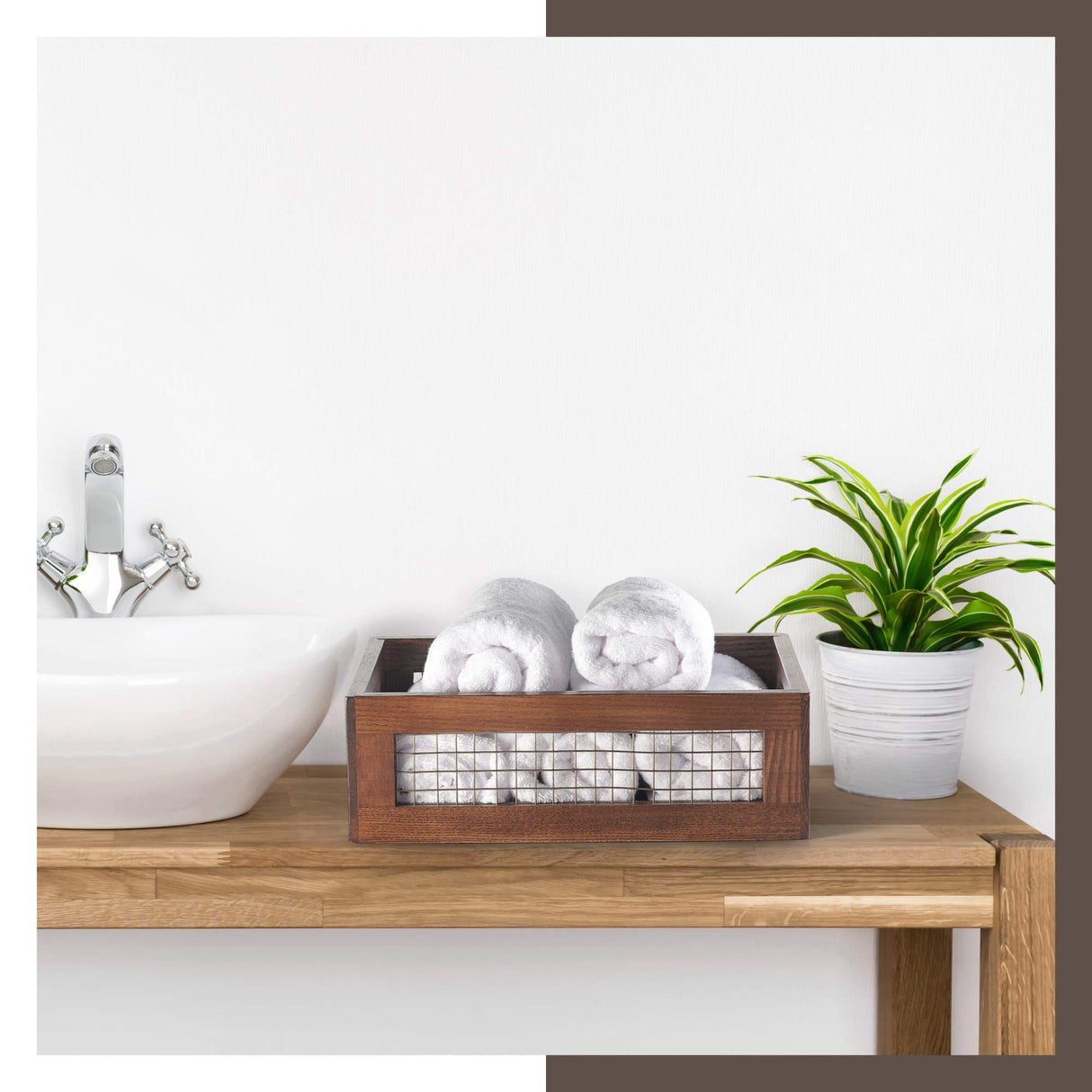 NAGAWOOD Wooden Countertop Baskets Set of 2 for Kitchen, Bathroom, Pantry|Wall Mount Upgrade with Full Accessories| Rustic Nesting Boxes|Wooden Organizer Crates for Fruit, Vegetables, Produce, Bread NAGAWOOD