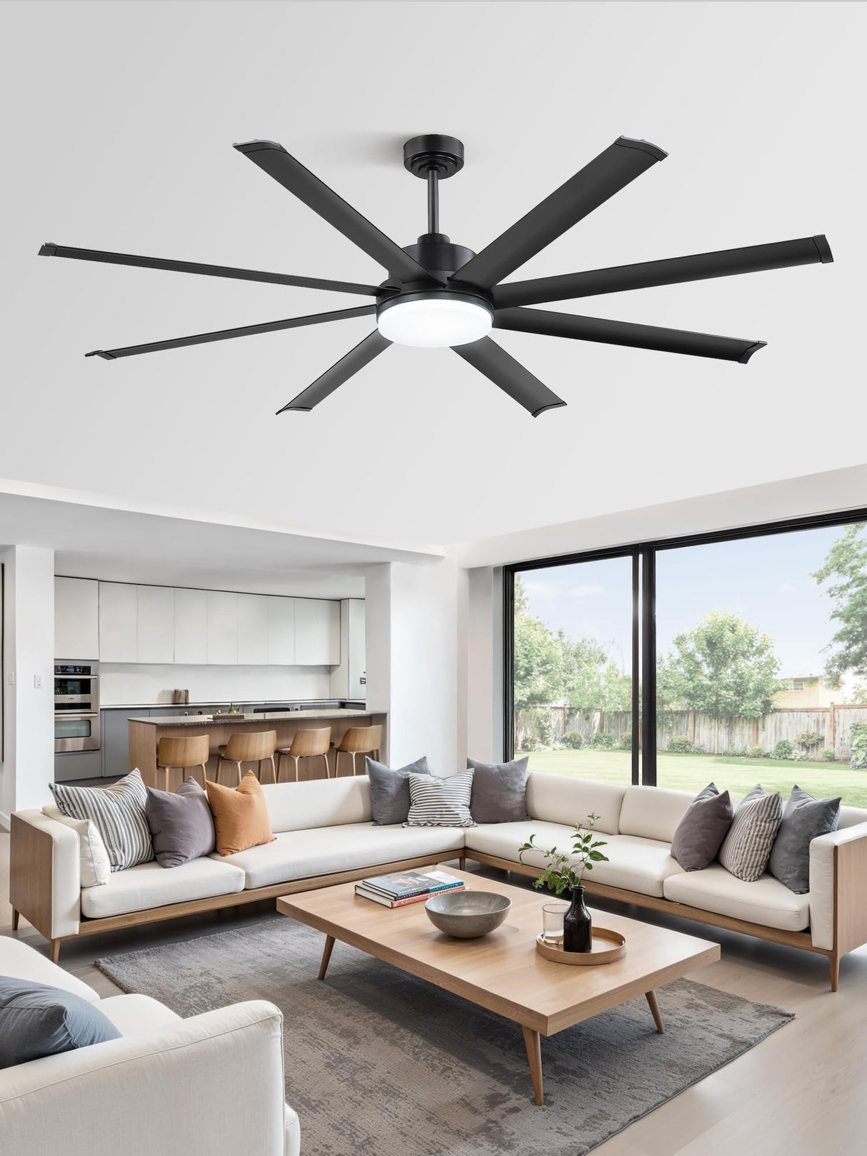 ZMISHIBO 72 Inch Smart Ceiling Fan with Light, Large Industrial Ceiling Fan with Modern 8 Aluminum Blades, 3000-6000K Dimmable, 6 Speeds, Black Fan Light with Remote/Alexa/App for Patio Living Room ZMISHIBO