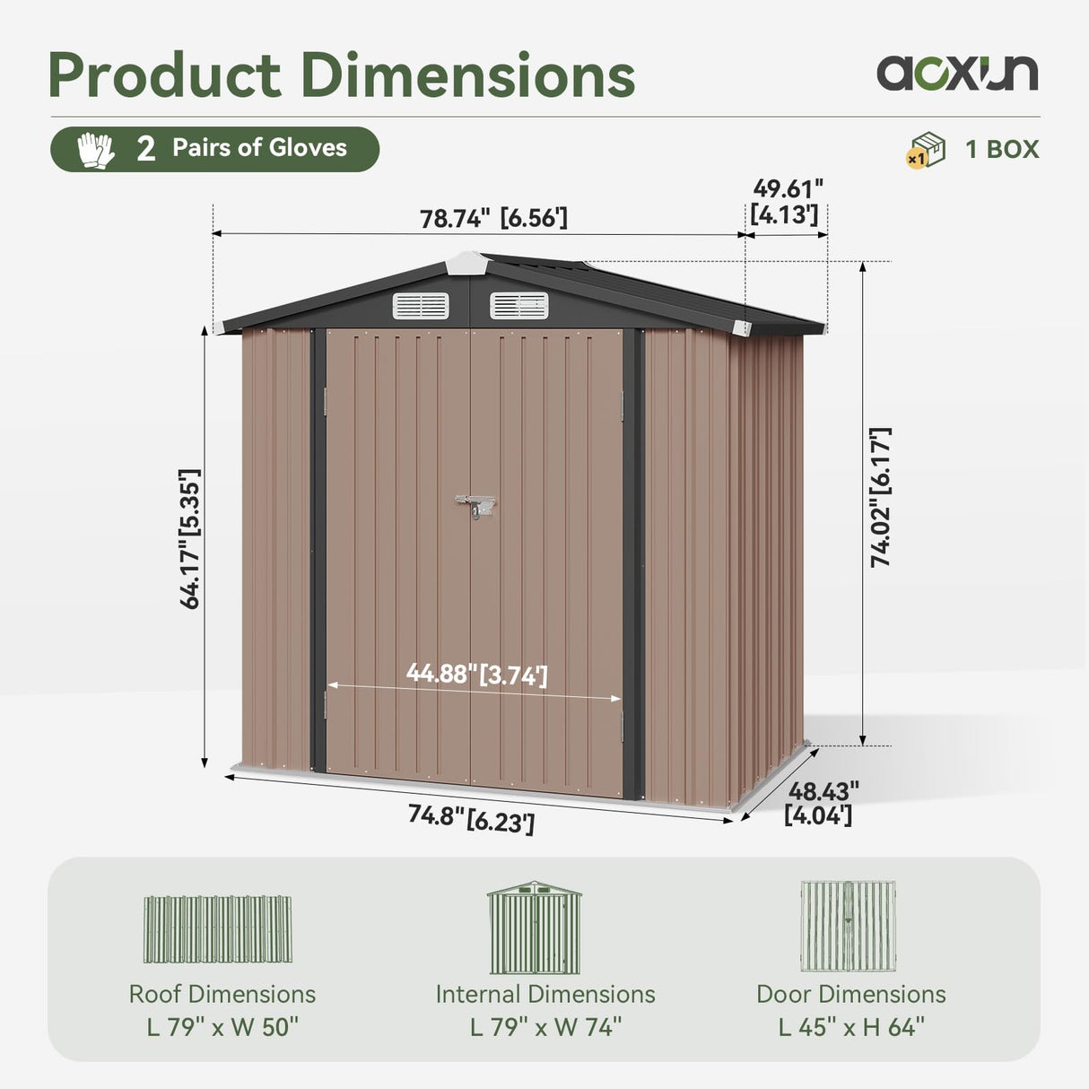 Aoxun 6x3.9 FT Shed with Base Metal Outdoor Storage Shed Garden Shed with Lockable Doors Tool Shed Bike Shed for Backyard, Patio, Poolside (Brown) Aoxun