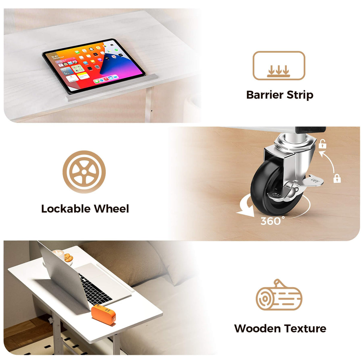 COMHOMA Small Standing Desk Adjustable Height & Tiltable Tabletop, Mobile Stand Up Desk for Laptop, Portable Computer Table for Home Office Work and Walking Pad Treadmill, Height 30.7"-46.4", White COMHOMA