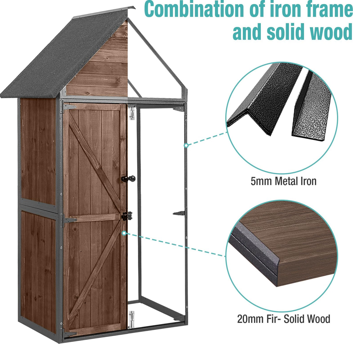 Sheds Outdoor Storage,Garden Shed with Metal Frame Structure and Adjustable Shelves,Large Capacity Storage Tool Cabinet Box for Backyard Garden Patio Lawn (Dark Brown) Suumerpety