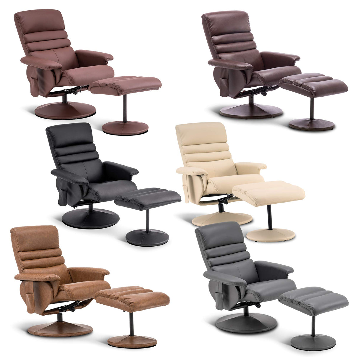 MCombo Recliner with Ottoman, Reclining Chair with Massage, 360 Swivel Living Room Chair Faux Leather 7902 (Black) MCombo