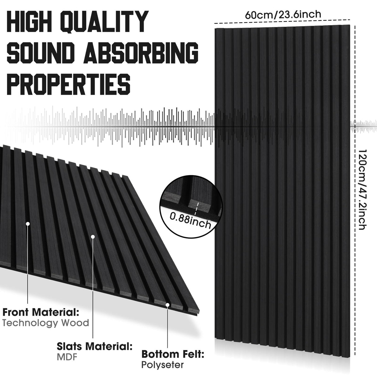 Frienda 6 Pcs 47.2 x 23.6 Inch Acoustic Wood Wall Panels Decorative Soundproof Wall Panels 3D Slat Wood Panels for Home Office Cinema Interior Wall Frienda