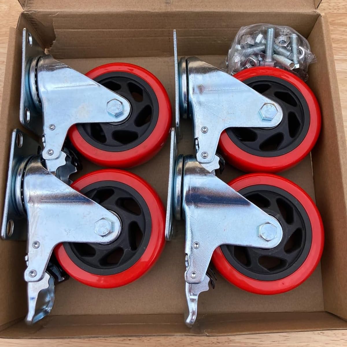 Mofeetools 3 inch Heavy Duty Casters Load 1200lbs, Lockable Bearing Plate Caster Wheels with Brakes, 360-degree Swivel Casters for Furniture and Workbench Cart, Set of 4(Free Bolts and Nuts) Mofeetools