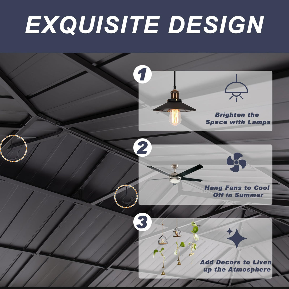 CHARMELEON 12'x20' Cedar Wood Gazebo Hardtop - Wooden Gazebo with Dual Metal Roof - Permanent Outdoor Gazebo Canopy - Large All Weather Patio Gazebo for Backyard, Deck & Garden - Greyish Brown Frame CHARMELEON