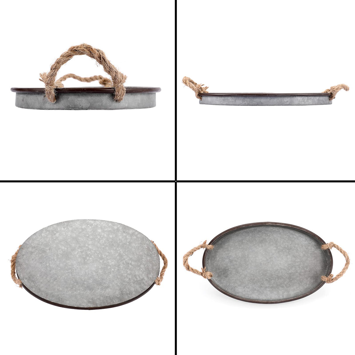 Hipiwe Galvanized Metal Iron Oval Tray with Rope Handle Farmhouse Serving Tray Rustic Industrial Decorative Centerpiece for Coffee Table Weddings and Parties Decor, Large Hipiwe
