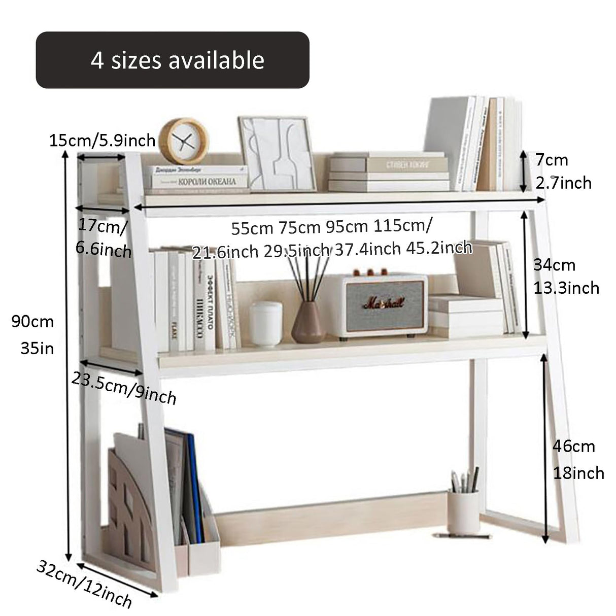 Desktop Bookshelf and 2-Tier Hutch Organizer for Efficient Workspace Storage HM&DX