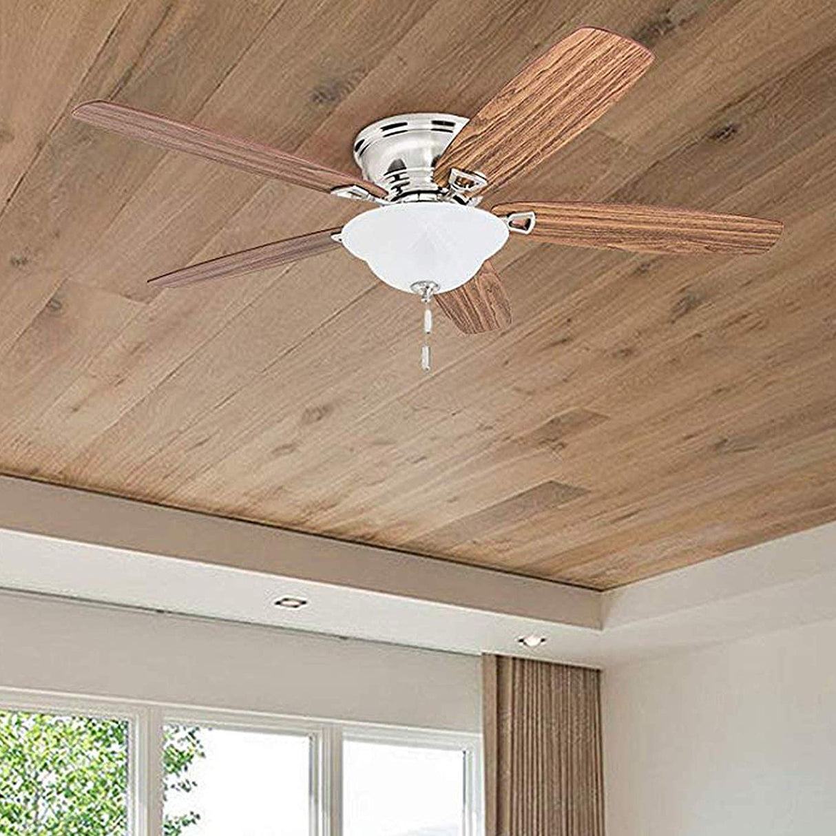 Honeywell Ceiling Fans Glen Alden, 52 Inch Classic Flush Mount Indoor LED Ceiling Fan with Light, Pull Chain, Quick-2-Hang Dual Finish Blades, Reversible Motor - 50519-01 (Brushed Nickel) Honeywell Ceiling Fans