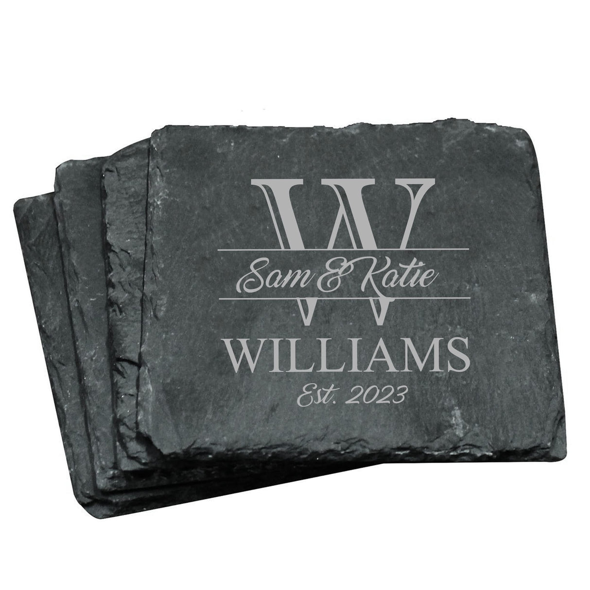 Custom Engraved Slate Coasters Set of 4 - Monogrammed Coasters for Drinks, Weddings, Couples, Anniversaries - Personalized (Square) My Personal Memories