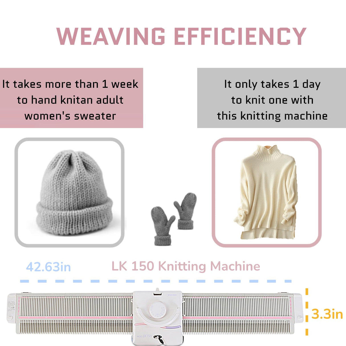 Rosvola Knitting Machines for Adults, 150 Knitting Machine, 150 Needle Knit Fast Flat Knitting Machine Kit and Parts Accessories Rosvola