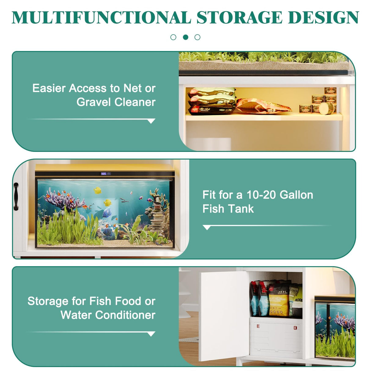 4ever2buy 55-75 Gallon Aquarium Stand with Power Outlets & LED Light, Metal Frame Fish Tank Stand with Drawer & Barn Door, Turtle Reptile Terrariums Stand with Fish Tank Accessories Storage (White) 4ever2buy