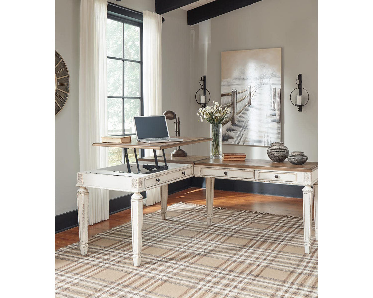 Signature Design by Ashley Realyn French Country 60" Home Office Lift Top Desk with USB Charging, Chipped White Signature Design by Ashley