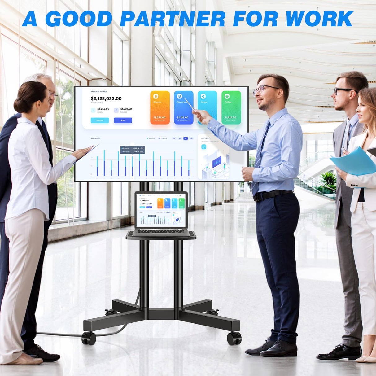 Rfiver Mobile TV Cart Rolling TV Stand with Power Outlet for 32-70 Inch Screens, Protable TV Stand on Wheels with Height Adjustment, Outdoor TV Stand Mount with Shelf Holds up to 88lbs for Home Office Rfiver