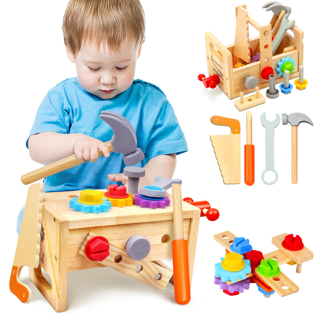 Mgtfbg Kids Tool Set - 29 PCS Wooden Toddler Tool with Box, Montessori STEM Educational Pretend Play Construction Toy for 2 3 4 5 6 Year Old Boys Girls, Best Birthday Gift Mgtfbg