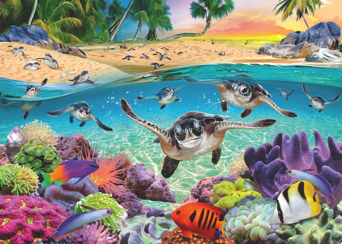 Ravensburger Race of The Baby Sea Turtles 500 Piece Large Format Jigsaw Puzzle | Unique Softclick Technology | Engaging Artistry | FSC-Certified Materials | Perfect for Adults and Kids Ravensburger